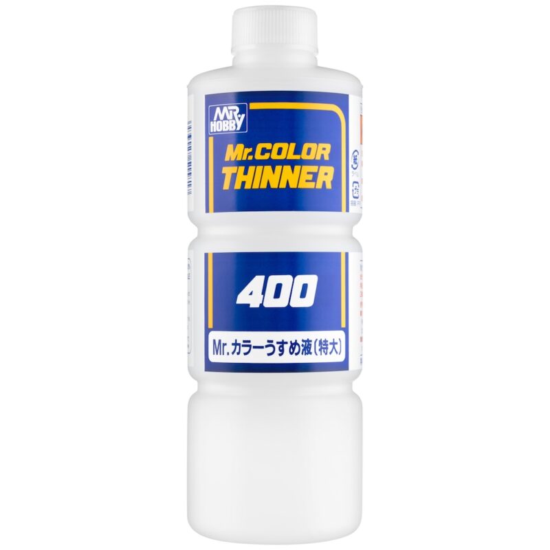 Mr. Color Thinner 400 bottle for modeling and painting, essential for thinning and cleaning tools.