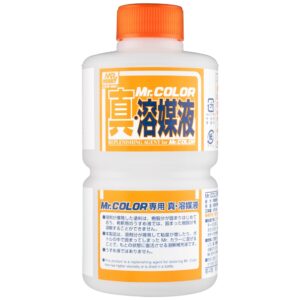 Mr. Color Thinner bottle with child-resistant cap, ideal for thinning acrylic paints in model building.
