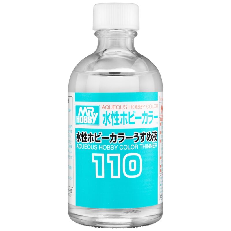 Mr. Hobby Aqueous Hobby Color Thinner 110 for thinning acrylic paints in modeling and art.