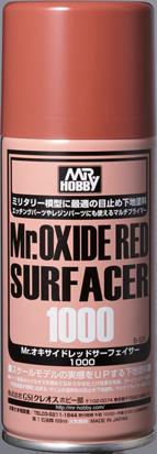 Mr. Oxide Red Surfacer spray can for model painting by Mr. Hobby, ideal for smooth finishes.
