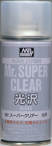 Mr. Super Clear Gloss spray can for a professional glossy finish on models and miniatures.