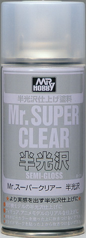 Mr. Super Clear semi-gloss spray can for model finishing and detail enhancement.