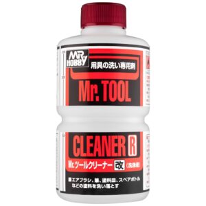 Mr. Tool Cleaner R bottle for effectively cleaning modeling tools like airbrushes and brushes.