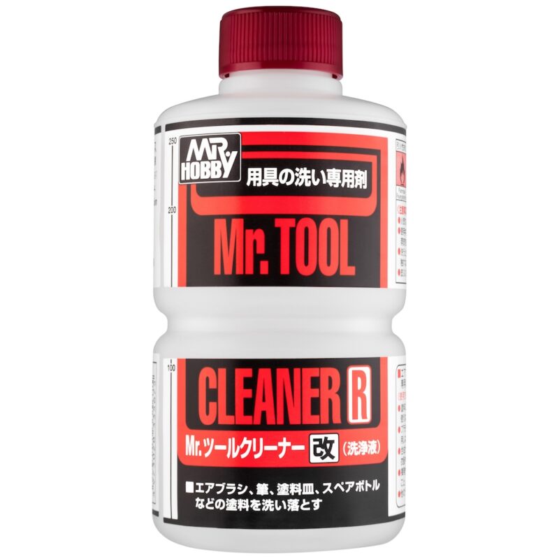 Mr. Tool Cleaner R bottle for effectively cleaning modeling tools like airbrushes and brushes.