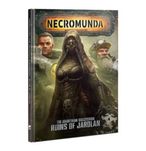 Necromunda: Ruins of Jarolan cover features a hooded figure in a post-apocalyptic urban setting.