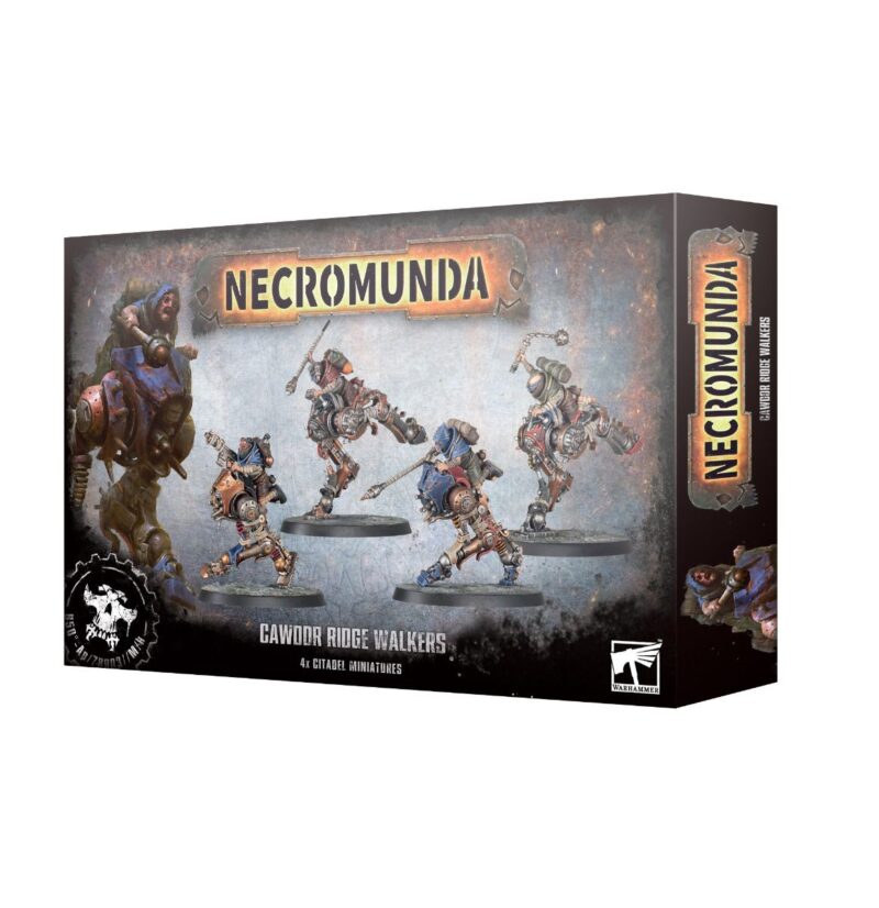 Necromunda: Cawdor Ridge Walkers box features detailed miniatures and immersive post-apocalyptic design.