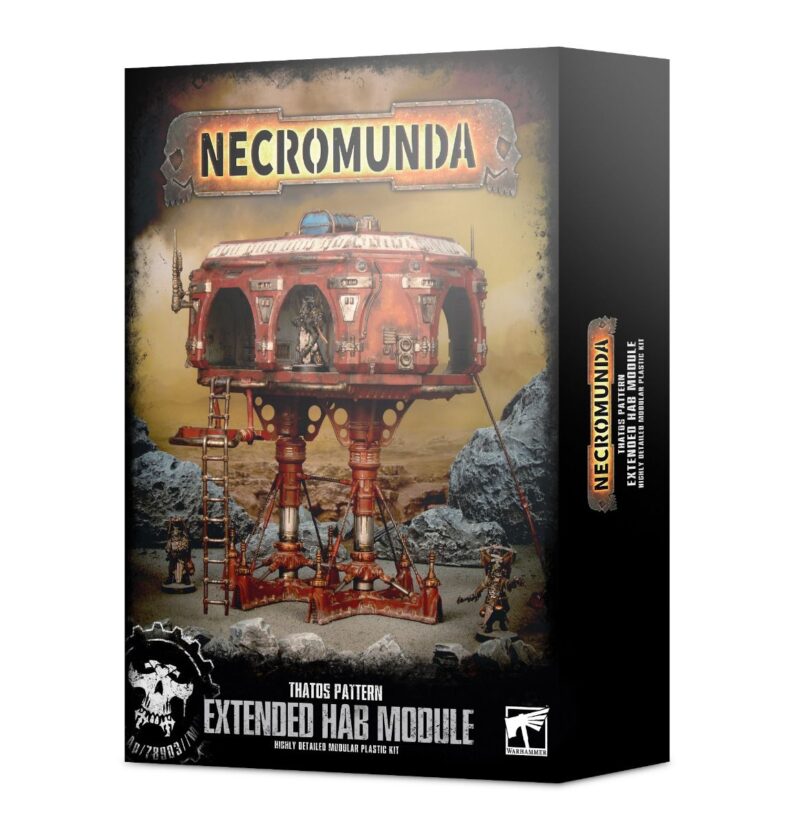 Necromunda Extended Hab Module box art featuring detailed, battle-damaged sci-fi design and gritty atmosphere.