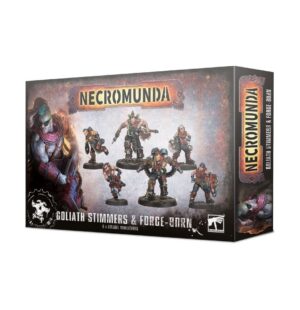 Goliath Stimmers box set for Necromunda features detailed miniatures in a dark, industrial theme.