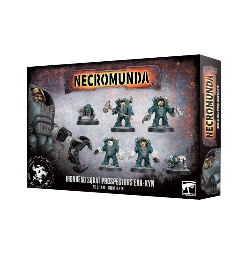 Ironhead Squat Prospectors miniatures set for Necromunda, featuring five unique, intricately designed figures.