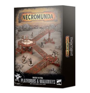 Necromunda expansion set featuring elevated terrain, modular platforms, and character miniatures for immersive gameplay.
