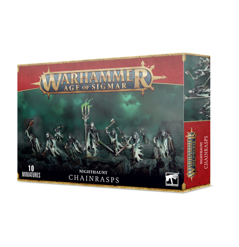 Nighthaunt Chainrasps miniatures set for Age of Sigmar, featuring ten detailed ghostly figures.