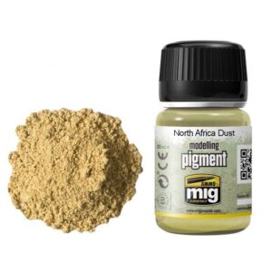 MIG North Africa Dust pigment enhances scale models with realistic weathering effects for desert scenes.