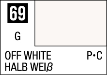 Minimalist Off White Color Swatch 69 with dual-language labeling in elegant design.