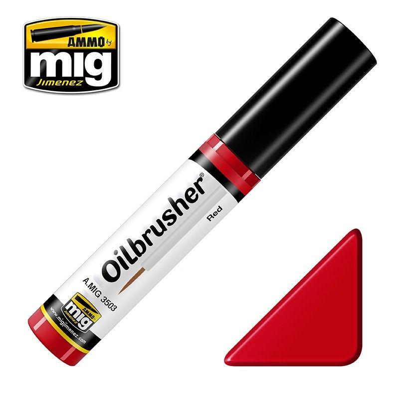 Sleek red Oilbrusher marker with white body and black cap for artists and creative projects.