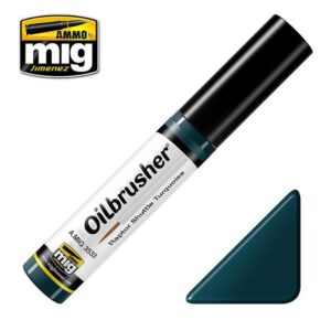 Vibrant turquoise Oilbrusher marker for detailed model painting by Ammo by Mig Jimenez.