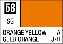 Vibrant orange-yellow color swatch 58, featuring bilingual descriptions and classification codes.
