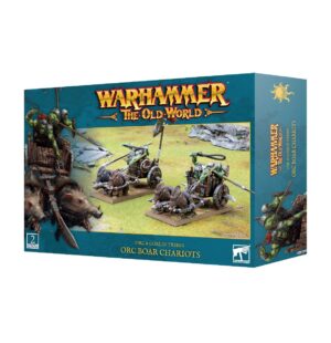 Orc Boar Chariots set for Warhammer: The Old World, featuring detailed models and vivid artwork.