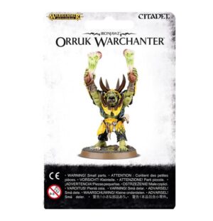 Dynamic Orruk Warchanter miniature with vibrant colors, showcasing primal battlefield leadership in Warhammer.