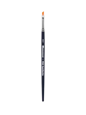 Elegant precision paintbrush with a dark blue handle and vibrant orange bristles for detailed artistry.