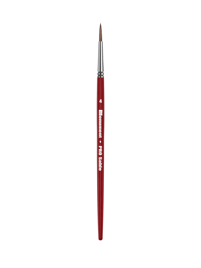 Elegant red paintbrush with silver ferrule, perfect for detailed artistic work and precision craftsmanship.