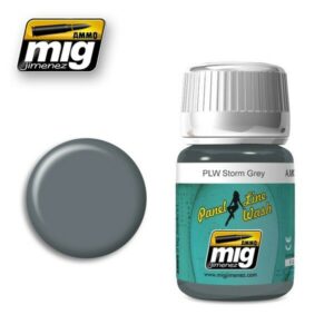 Ammo by Mig Jimenez Storm Grey wash for realistic weathering on scale models.