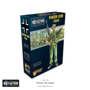 Panzer Lehr Squad model set for Bolt Action with WWII soldier illustration and striking packaging design.
