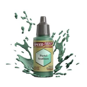 Pastel seafoam green paint bottle with dynamic splash, perfect for creative artistic projects.
