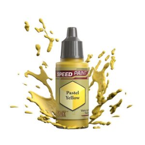 Sleek pastel yellow paint bottle with expressive splashes, ideal for vibrant creative projects.