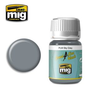 Sky Grey panel line wash by AMMO enhances model details with a glossy finish.