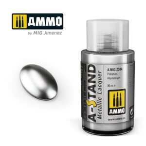 Polished Aluminum lacquer by AMMO, perfect for artists, showcased with a reflective spoon.