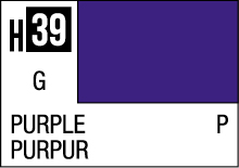 Deep purple color swatch H39 with labels PURPLE and PURPUR in a minimalist design.