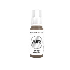 AK Interactive RAF Dark Earth paint for airbrush, showcasing a rich brown color in a clear bottle.