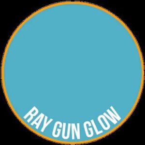 Vibrant retro-futuristic design featuring Ray Gun Glow in bold text against blue and orange colors.