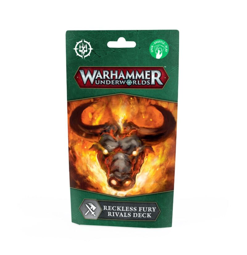 Reckless Fury Rivals Deck for Warhammer Underworlds with fierce bull skull and vibrant flames.