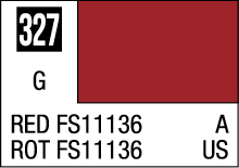 Vibrant red color swatch 327G, showcasing international labeling for design standards.