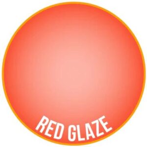 Vibrant red glaze circle with orange border and bold white text RED GLAZE.
