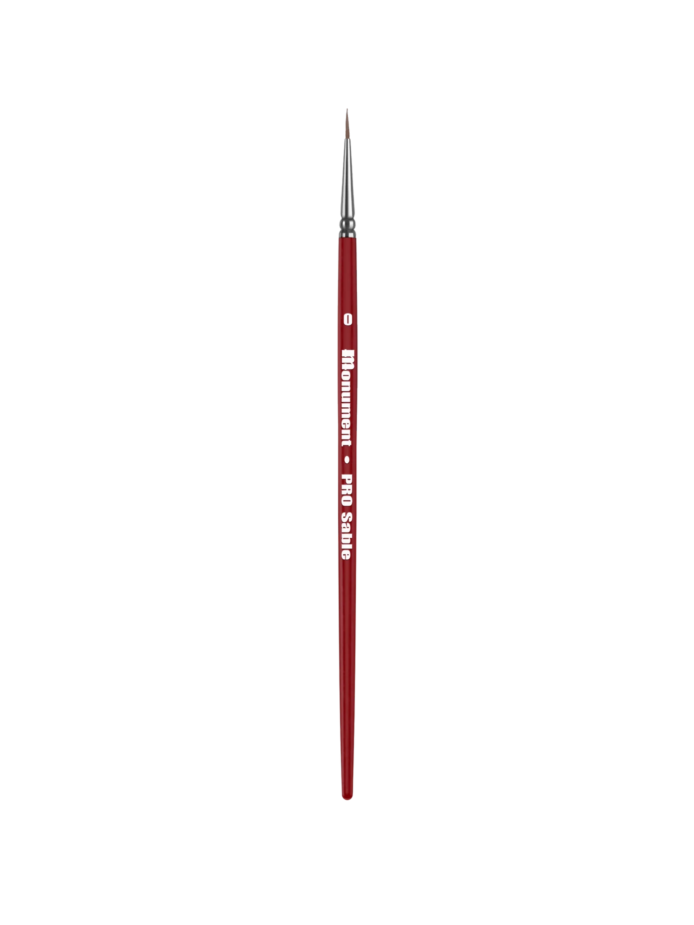 Elegant red handle paintbrush designed for precision, featuring a shiny ferrule and fine bristles.