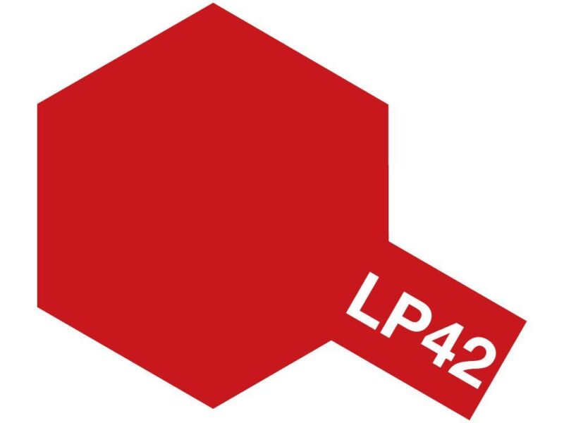 Red hexagon with LP42 label, modern design for branding and signage.