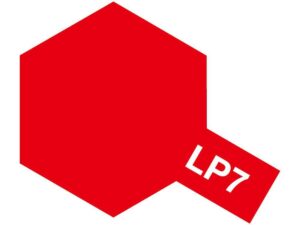 Vibrant red hexagon with angled label displaying white code LP7 on plain background.