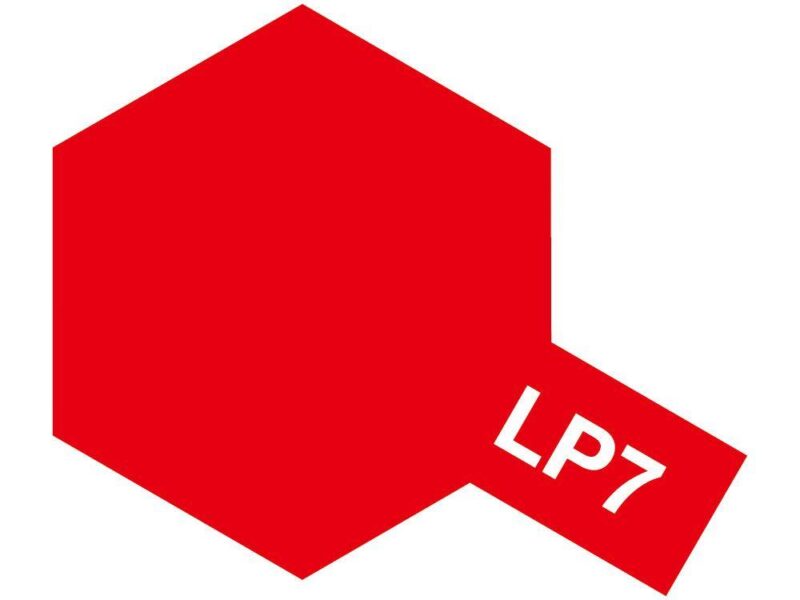 Vibrant red hexagon with angled label displaying white code LP7 on plain background.