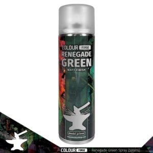 Bright green Renegade Green spray paint by Colour Forge for vibrant model priming and creative projects.
