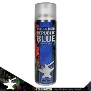 Vibrant REPUBLIC BLUE spray paint in 500ml, perfect for model priming with a matte finish.