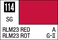 RLM23 Red paint swatch for military models, showcasing its historical significance in English and German.