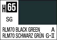 RLM70 Black Green color swatch for model painting, featuring reference H65 and bilingual labels.