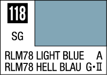 RLM78 Light Blue color swatch, used in WWII German aircraft, with code 118 and SG.