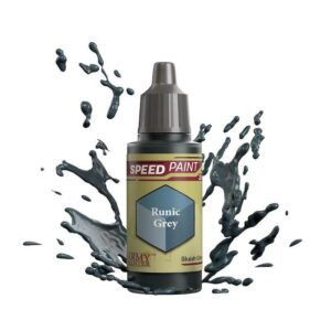 Runic Grey speed paint bottle with dynamic splashes, perfect for creative artists and hobbyists.