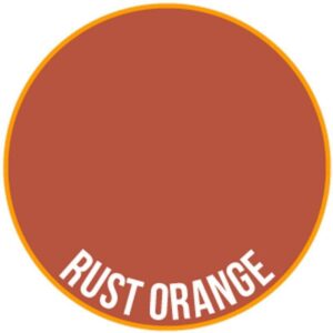 Warm rust orange color swatch with vibrant yellow-orange border and bold white text.