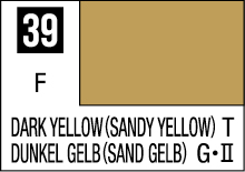 Sandy Yellow color sample with German translation, showcasing a muted dark yellow hue.