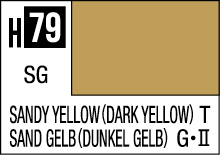 Sandy Yellow H79 color swatch for designers, includes SG classification and German translation.