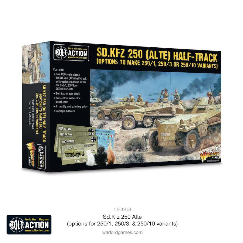 Sd.Kfz 250 Half-Track model kit featuring variant options for WWII military enthusiasts.